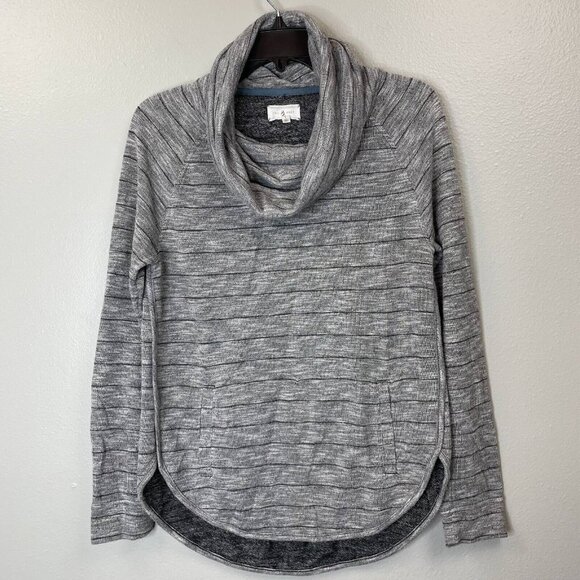 Lou & Grey Top Womens Small Gray Striped Cowl Neck Long Sleeve Pullover Stretch - Picture 1 of 12